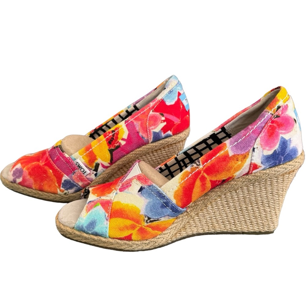 TOMS Women's Classic Floral Espadrille Wedge Sandal Size 7
